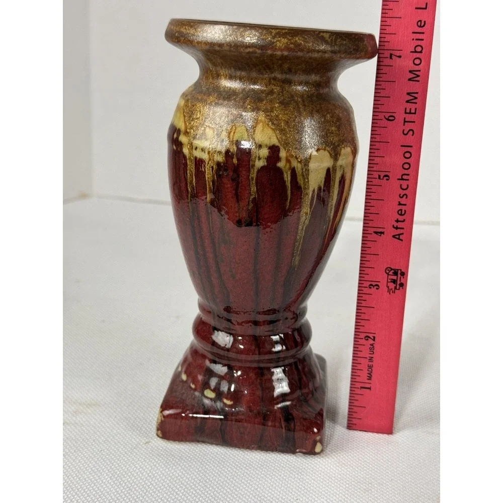 Greek Look Distressed Red Gold Ceramic Candleholder Vase Shape‎